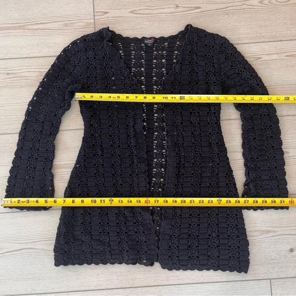 Say What? Black Open-Front Crochet Cardigan - Picture 9 of 11